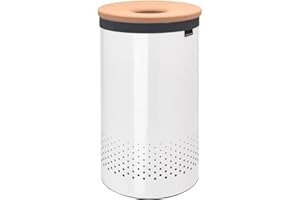 Brabantia - Corbeille à Linge - Couvercle en Liège - Portable Sac à Linge - Corbeille avec des Orifices de Ventilation - Pas de Rayures - Matériaux Durables Résistants à la Corrosion - Blanc - 60 L