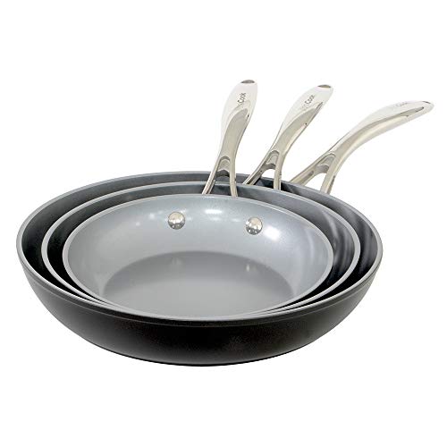 ProCook Professional Ceramic - Set 3 Poêles Induction 20/24/28cm - Revêtement Antiadhésif Céramique & Titane - Poignée INOX Isolante - Série 3 Pièces