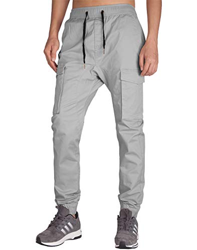 Italy Morn Uomini Jogging Cargo Elasticizzati Grigi Pantaloni Lungo L Grigio Chiaro