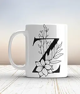 GIFT BOX Ceramic Alphabet Z Printed Coffee/Cup for Gift (White) 325ML