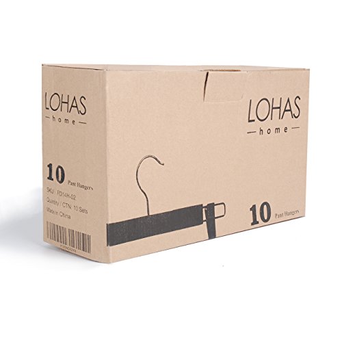 LOHAS Home® naturfarbige Holzkleiderbügel für Hosen und Schoss mit zwei Einstellbaren Anti-Rost-Clips, 10er-Pack - 7