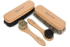 Selvyt Premium Horsehair Buffing and Applicator Brush set, Black and Natural,