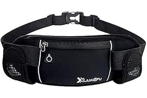 YTENGZL Running Belt with Water Bottles (2X 175ml) Phone Holder for Running with Adjustable Strap, Reflective Running Waist Fanny Pack for Workout, Sport, Cycling, Hiking, Outdoor (Black)