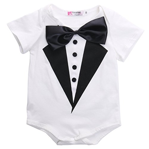 Newborn Baby Boy T-shirt style Bow Tie Bodysuit Romper Jumpsuit Summer Clothes (90( 12-18 months ))