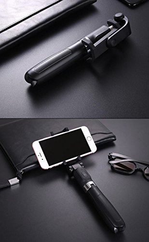 Zeadio 3-in-1 multifunzione mini integrato treppiede pieghevole, tascabile, selfie stick con telecomando bluetooth per selfie stick allungabile e rotazione di 360 gradi smartphone Holder