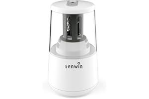 TIHOO tenwin Electric Pencil Sharpener, Heavy Duty Helical Blade Pencil Sharpener Operated by USB & Battery with Auto Stop Function for Kids School Classroom Office Home and Stationery Gifts, White