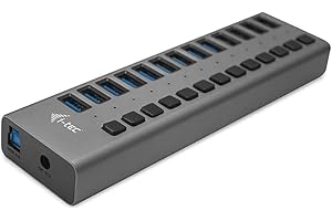 i-tec Hub USB Alimenté, Hub USB 3.0 à 13 Ports Dédiés à la Charge avec Interrupteurs Marche/Arrêt - Concentrateur USB 3.0 avec Alimentation Externe 60W