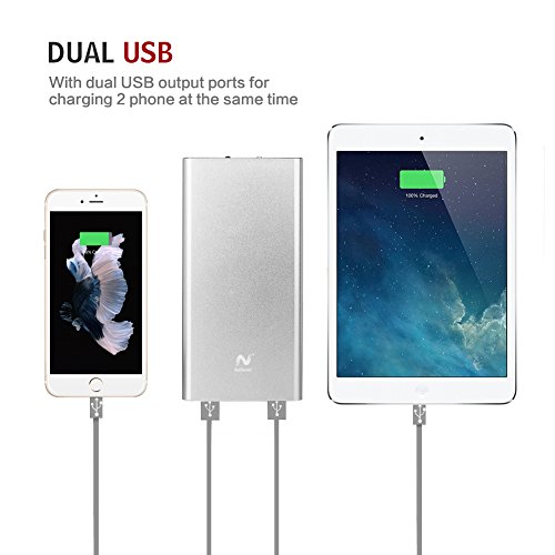 Keluoer Power Bank 10000mAh Ultra Dünn & Kompakt Externer Akku Dual-Port USB Ladegerät für Apple iPad, iPhone, Android Phones, Smartphones, Handys und Tablets (Silber) - 3