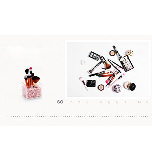 Organizer Kosmetik Pinsel Kosmetikorganiser Klar Acryl Makeup Pinsel Aufbewahrungs Makeup Bürstenhalter mit Perlen MeetYours (Kasten + Pink Perle) - 2