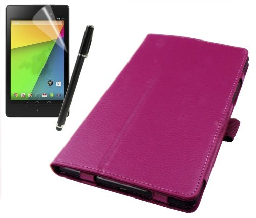 gada - Asus Google Nexus 7 II (2013) - Elegante Leder-Imitat tasche Wallet mit Ständerfunktion Etui Case Cover - lila