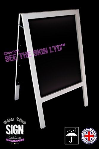 Large Heavy Duty White A Frame Chalkboard/Blackboard. Fitted with Tough Melamine™ Hard Plastic, Non Porous Panels - Easy to Clean. 1000 x 610 for Chalk Markers and Chalk. Double Sided Street Sign.