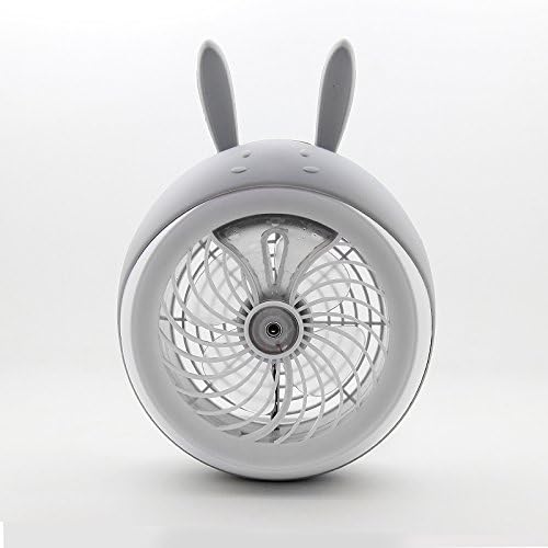 Jinberry 7"(18cm) Multifunctional Animal USB Rechargeable Mini Desk Humidifier Fan / Portable Foldable Humidifier Fan for Office or Home (Angle Adjustable), Cooling Quiet Electric Table Personal Misting Fan - Grey Bunny