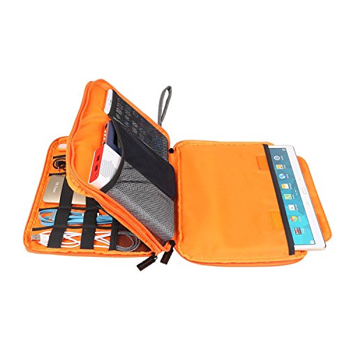 BUBM Universal Reisetasche mit Doppelschichte Organisator Tasche Tragetasche für Elektronisches Zubehör Batterie und Ladegrät – Groß, Grau und Orange - 8