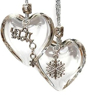 2 x Hanging Glass Heart Christmas Tree Decoration Making Kit with 'Let it Snow' & Snowflake Charms