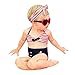 Produktbild Mädchen Bikini Yesmile Kinder Baby 3pcs Bikini Set Mädchen Neckholder Bikini ärmellose Streifen Printed Sling Top + Badehosen + Haarband Bademode Strand Badeanzug (6-24 Monate) (90, Rot)