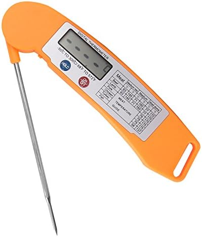 Food Thermometer-ISUDA Digital Foldable Instant Read Probe Thermometer For Kitchen Cooking,BBQ,Poultry,Oil,Milk,Jam-Free Battery (Orange)