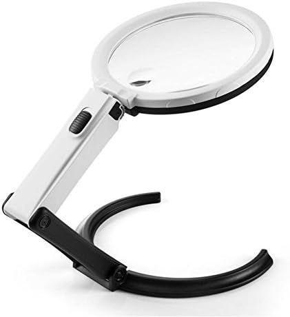 NWYJR 5.5 inch 2X Desktop & Handheld LED Magnifier - Convertible Folding Design with 10 LED Lamp - Powered by Battery or 110V Adapter - Best Reading Working Magnifying