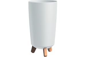 Prosperplast Gracia Tubus Slim Maceta con patas para interior y exterior, resistente a los rayos UV y a la intemperie, maceta moderna, redonda, de plástico, blanca, ligera y estable