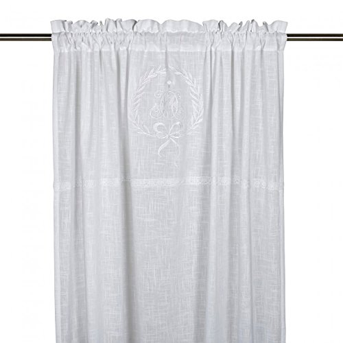 Gardinenschal Vorhang ‚Emmy‘ 2er Set 120 x 240 cm (BxH) bestickt mit Spitze und Monogramm weiß OFFWHITE Baumwolle Landhaus Shabby French Vintage Retro Antik Nostalgie - 2