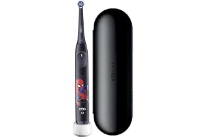 Oral-B iO Kids 6+ Marvel Spiderman elektrisk tandborste inklusive 1 borste, 1 resefodral, musiktisk timer och 3 lägen med barnvänligt superkänsligt läge, för barn från 6 år