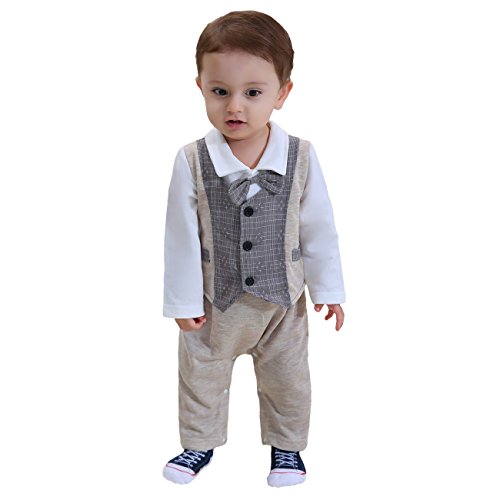 ZOEREA 1pc Kinder Baby Kleinkind Junge Kleidung Spielanzug Bodysuit Kleidung Gentleman Gesamtkind Sommer Kleidung Baumwolle Kurzarm Druck Babys Babys Taufe Hochzeit Weihnachten (0-24M) - 2