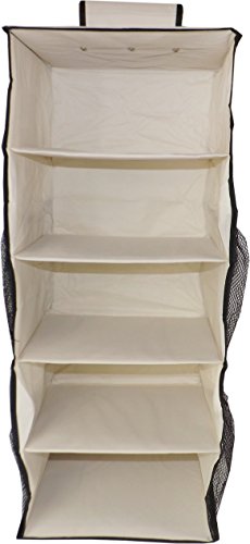 Neusu Heavy-Duty Kleiderschrank-Hängeaufbewahrung – 5 Regalfächer Plus 4 Seitentaschen – Beige 600D Stoff – 30 cm x 30 cm x 76 cm (65+ Liter Fassungsvermögen) (Beige) - 3
