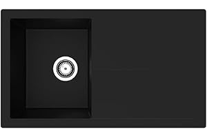 Respekta Cleveland Lavello in Mineralite nero/Lavello da incasso a 1 vasca da 86 x 50 cm/Lavello adatto a basi da 50 cm di larghezza