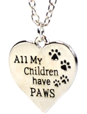Halskette mit Anhänger, mit Aufschrift in englischer Sprache, in Herzform, versilbert, für Haustierbesitzer