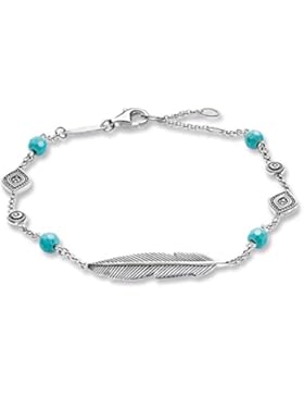 Thomas Sabo Damen-Armband Glam & Soul Feder 925 Sterling Silber geschwärzt weiß Türkis Länge von 16.5 bis 19.5...