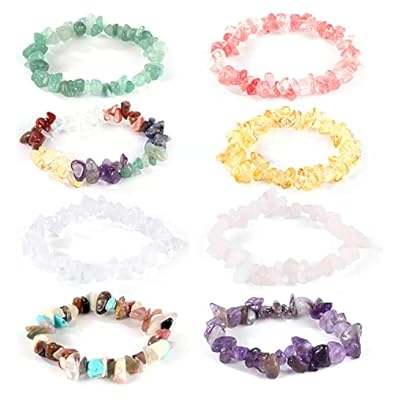 Yafe Chakra Bracelets For Women, 8pcs Natural Colorful Crystal Bracelets For 7 Chakra Lrregular Gemstone Bracelets Crystal Chip Bracelet For Women Men, 6.3-7.5 Inches