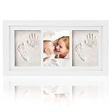 Baby Bilderrahmen für Handabdruck- und Fussabdruck, Echtholz Babyrahmen mit sicherem Acrylglas und keine giftigen, sicheren Abdruckmasse