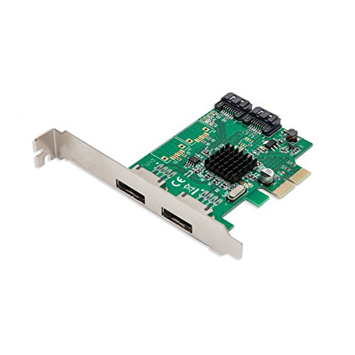 Syba - Tarjeta PCI-E 2.0 eSATA III (2 puertos, Marvell HyperDuo, modo RAID, placas de perfil bajo)