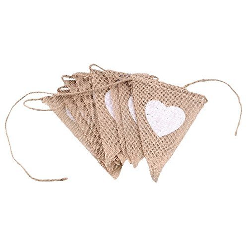 Nikgic Jute Herz Wimpel Wimpeln Dreieck Wimpel Bunting Fahnen Banner für Weihnachts Hochzeit Geburtstag Party Dekor - 4