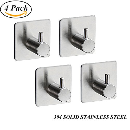 3 M selbstklebend wasserdicht Badezimmer Single Haken, Set von 4 Packungen 304 Edelstahl Coat Handtuch Kleidung Wand Aufhänger für Küche Badezimmer Tower Haken Rack Wandhalterung Haken gebürstet