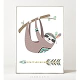 Kunstdruck / Poster TRIBAL: FAULTIER -ungerahmt- Tier, Dschungel, Bild, Kinderzimmer, Indianer, Geschenk, Geburtstag, Taufe, Kind, Boho, Muster, Illustration, skandinavisch