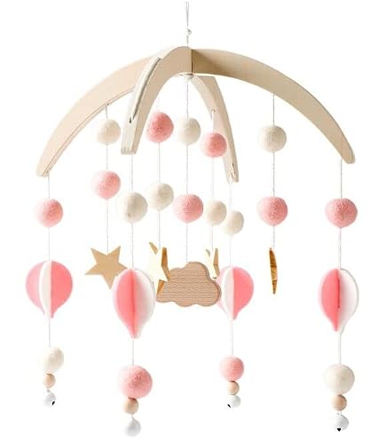 Mobile Bébé Carillon éolien - Cerceau Bois Avec Fleurs Feutre - 47x19,6 Cm - Décoration Chambre Bébé, Berceau Ou Plafond - 11