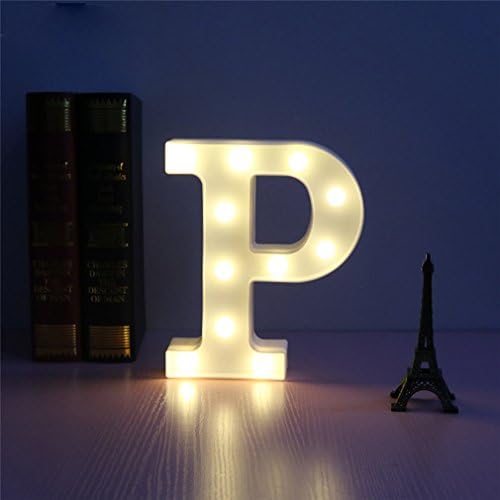 Lamker Decorative LED Lights Alphabet Letter P 26 Letters Sign Warm White Plastic Light up Word for Birthday Wedding Party Bar Bedroom Wall Hanging Night Decorations