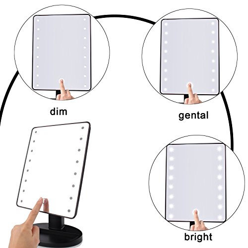 eBasic LED Beleuchtung Make-up-Spiegel mit ein kleine 10 x fach Kosmetikspiegel, 180º Drehbar mit Touch-Schalter Ultra-High Definition Standspiegel Schminkspiegel Tischspiegel Batteriebetrieben (Schwarz) - 6