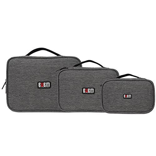 BUBM 3 Stücke Mehrfachfunktion Kabelorganiser Tasche Reisetasche für Elektronische Zubehöre wie Netzteil, Maus und USB Stricks, Denim Grau - 2