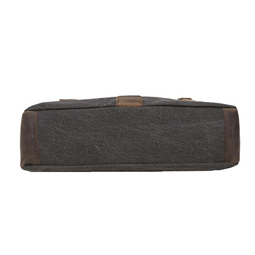 bupell Umhängetasche für Laptop und Akten aus echtem Büffel-Leder und Canvas – Für Notebooks bis 14″ – Unisex Vintage Messenger Bag, Aktentasche, Schultertasche, Notebooktasche – - 6