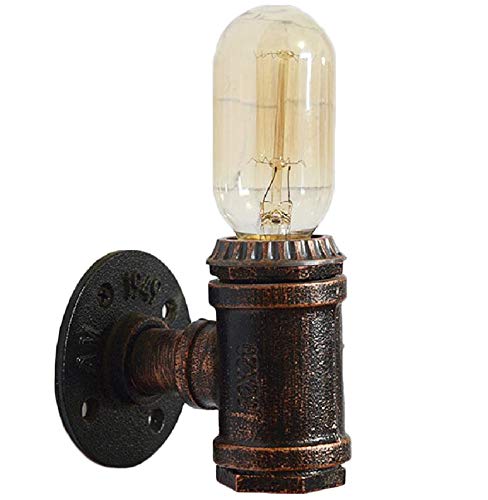WODE Retro Illuminazione a Parete, Applique a Tubo monotesta in Metallo Industriale Rustico Vintage E27, Lampada da Parete Decorazione per Bar caffetteria nel corridoio,Bronze-No Bulb