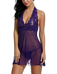 Avidlove Mujeres Ropa Interior Vestido Halter Encaje con Tanga