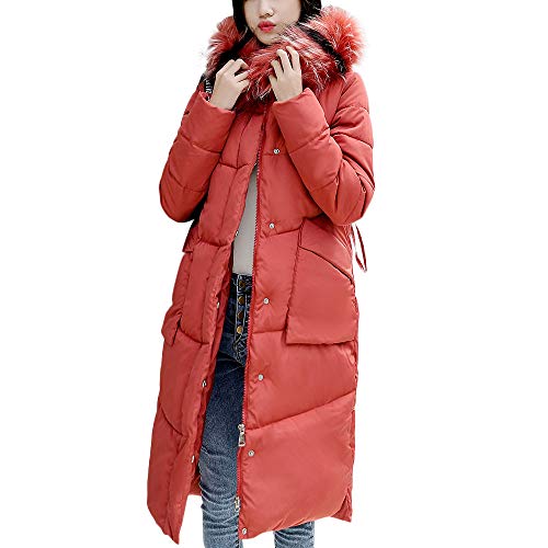 Preisvergleich Produktbild Damen Winterjacke Wintermantel Lang Ronamick Daunenjacken Mäntel Jacken Outwear Frauen Warm Einfarbige Reißverschluss Kunstpelz mit Kapuze Fischschwanz Dick Slim(XXL, Rot)