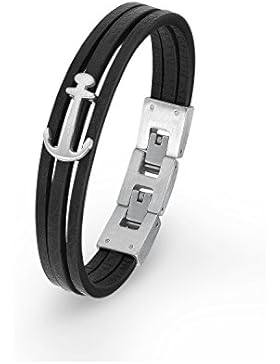 s.Oliver Kinder Armband Jungen mit Anker-Anhänger längenverstellbar von 16,5 cm auf 18 cm Leder Edelstahl