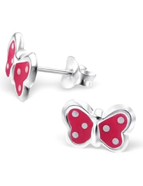 JAYARE Kinder-Ohrstecker Schmetterling 925 Sterling Silber Emaille 7 x 10 mm rosa pink Ohrringe