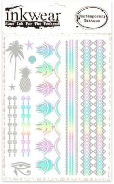 Pastel Rainbow- Metallic Silver Foil A5 Tattoo Set. *Premium Quality Die Cut Transfers*