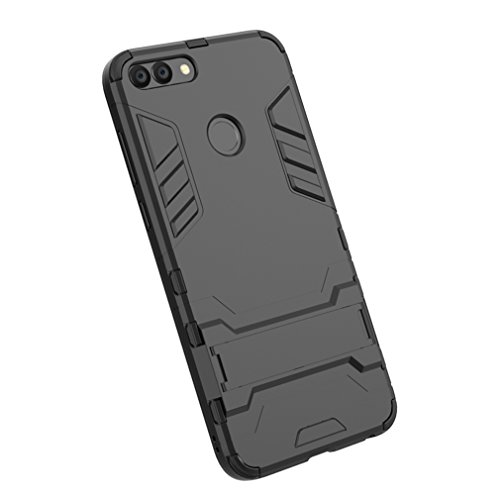 Cover Huawei P Smart, EasyBee Kickstand Series 2 in 1 Ibrido Rugged Duro PC+Morbido Gomma Silicone [Rugged Armor] [Shock-Absorption] Dual Layer Hybrid custodia per Huawei P Smart/Enjoy 7s, Nero