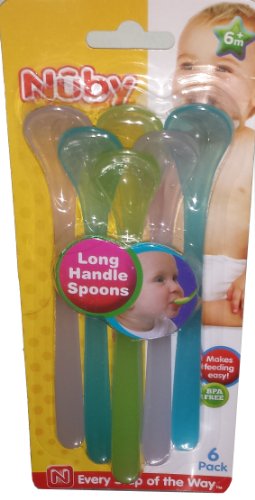 Nuby Long Handle Baby Feeding Spoons Different Colors - Pack of 6