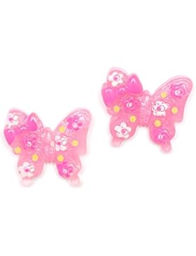 Idin Ohrclips - Rosa Schmetterlinge mit Blumen und Maschen (ca. 25 x 22 mm)