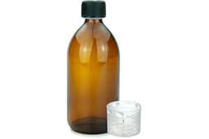 Devitre braune Glasflasche 500 ml mit Deckel Messbecher und Beschriftungsetikett